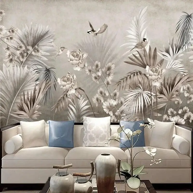 

Custom Mural Wallpaper 3D Retro Leaf Nordic Tropical Plants Fresco Living Room TV Sofa Bedroom Home Decor Papel De Parede Sala