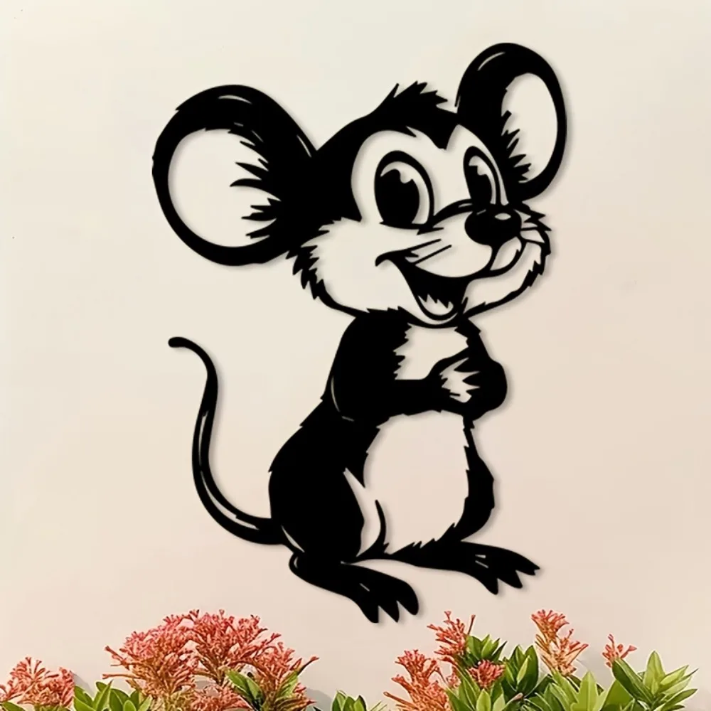 CIFBUY Retro Cute Mouse Iron Metal Wall Art, Cartoon Animal Hanging Decor & Living Room Indoor Outdoor Ornament