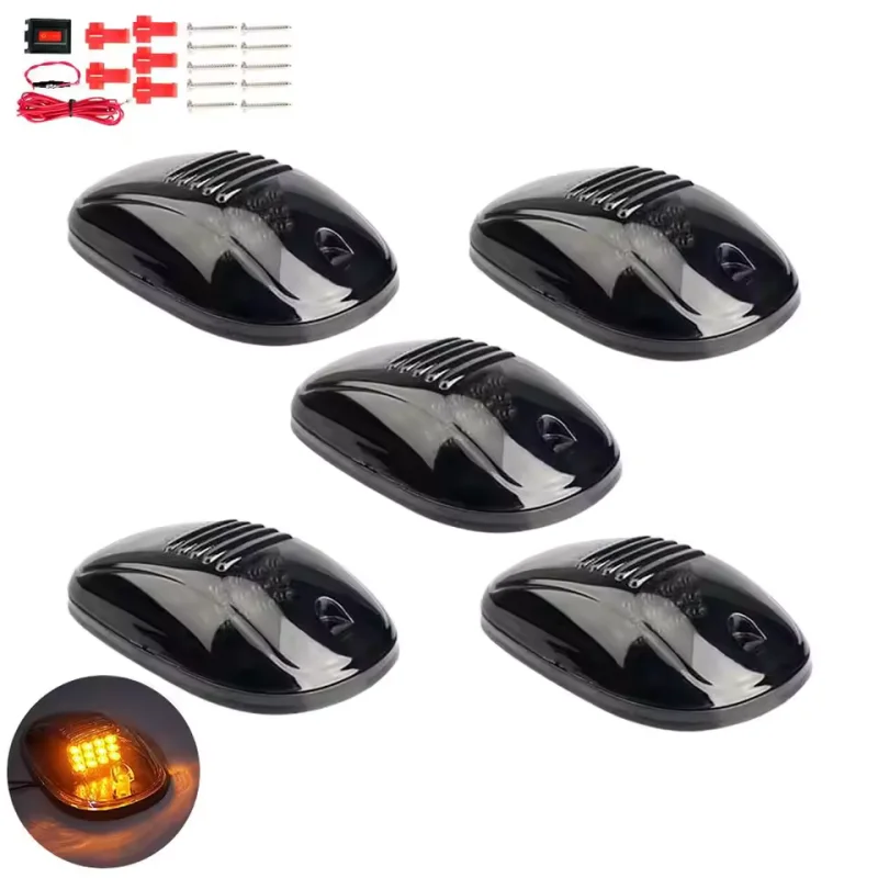 

5 Pieces IP68 Waterproof Amber 9 LED Cab Roof Top Clearance Marker Lights for Trucks SUVs and 4x4 Vehicles Strong Compatibility