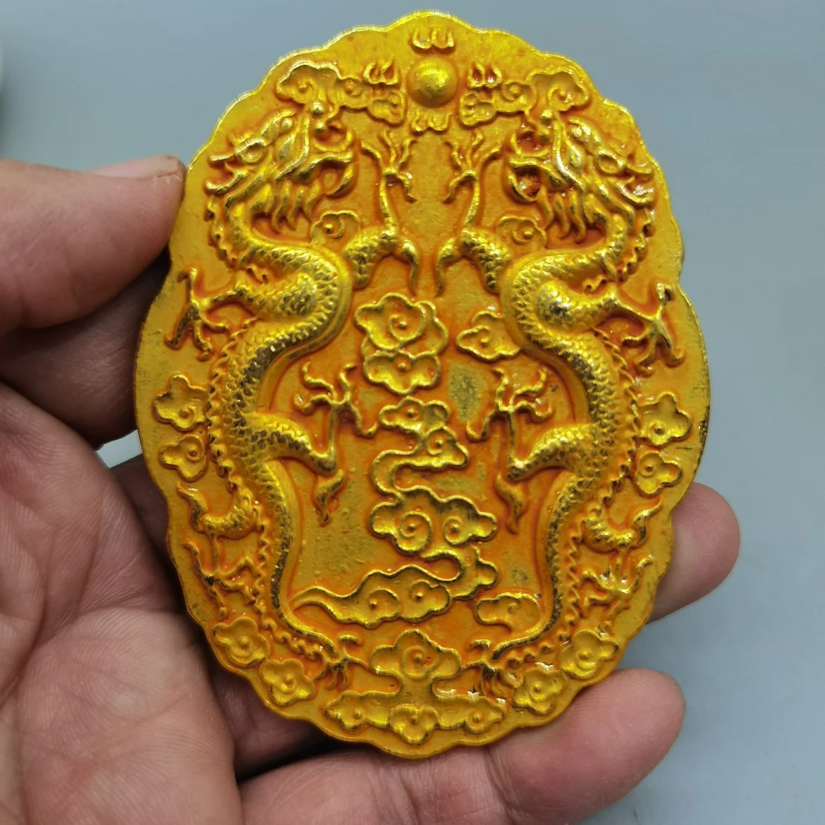 

Daqing Qianlong Bingzi Year Brass Gilt Solid Ritual Department Military Department Official Order Gilt Double Dragon Token