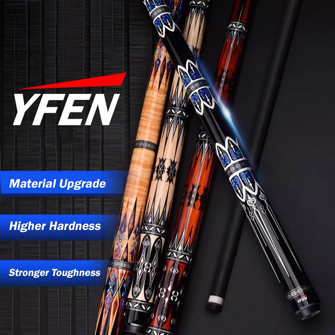 YFEN YF-M1 Carbon Fiber Pool Cue Stick 12.5mm Low Deflection Pool Stick  Professional Cue Stick with Extension
