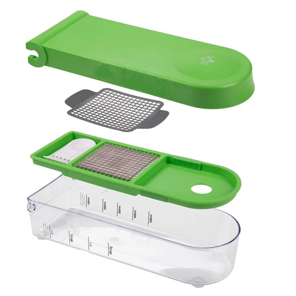 Измельчитель лука с нескользящим основанием. Инструмент для приготовления пищи можно мыть в посудомоечной машине. В комплект входит инструмент для чистки. Вместимость 2 чашки. Идеальные овощи.