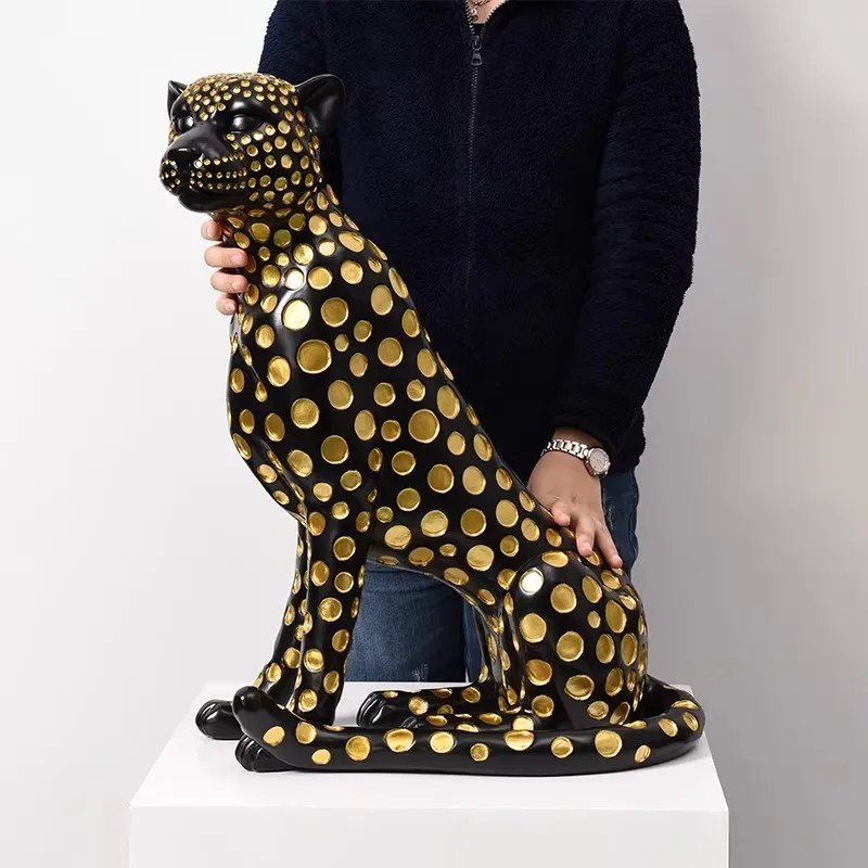 Art Animal Figurines Large Floor Money Leopard Sculptures For Living Room Home Decor Porch Tray Decorative Creative House Statue