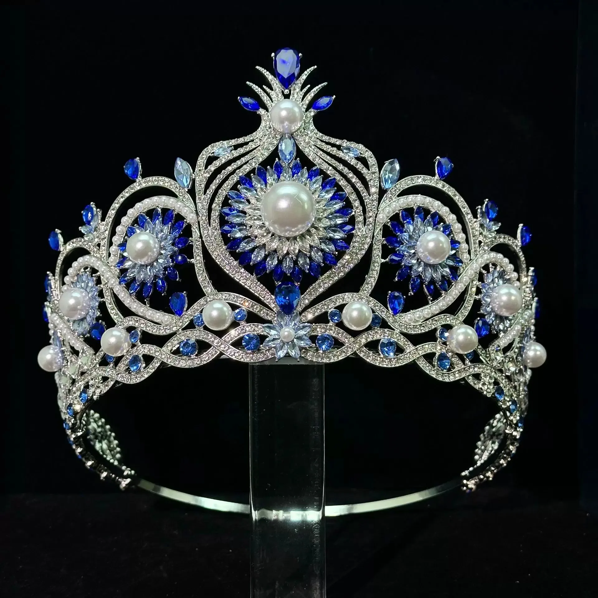 New Pageant Crown Wedding Rhinestone Pearl Tiara Bride Crystal Queen Hair Accessories Miss World Princess Women Headband Crowns