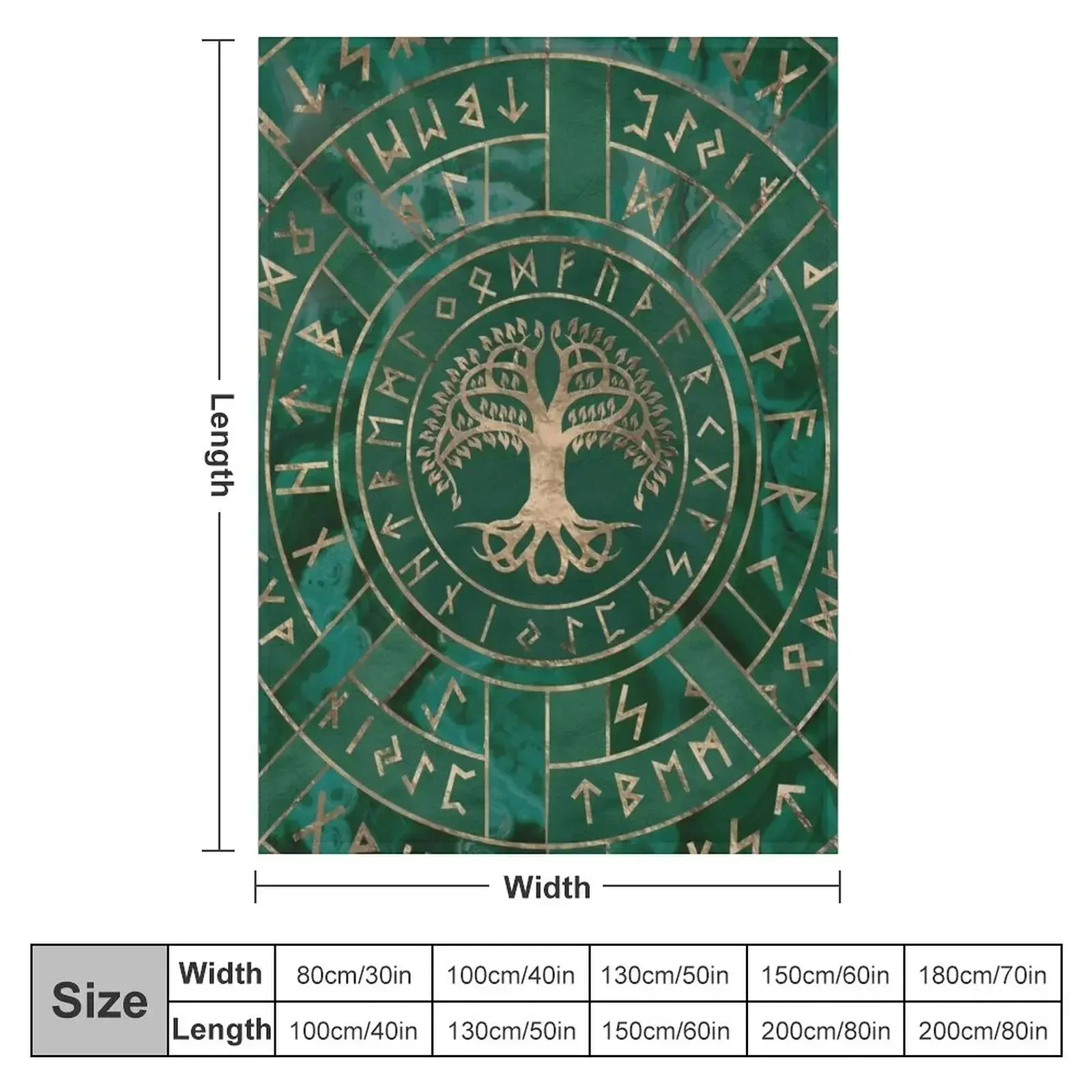 Tree of life -Yggdrasil and Futhark - Malachite Throw Blanket couch cozy soft plush fuzzy picnic outdoor blanket