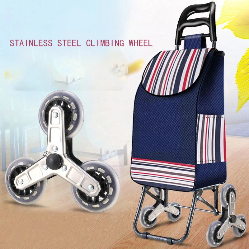 Heavy Duty 30KG Foldable Shopping Cart with Stainless Steel Wheels & Plastic Reinforced Board, Waterproof Oxford Fabric Grocery
