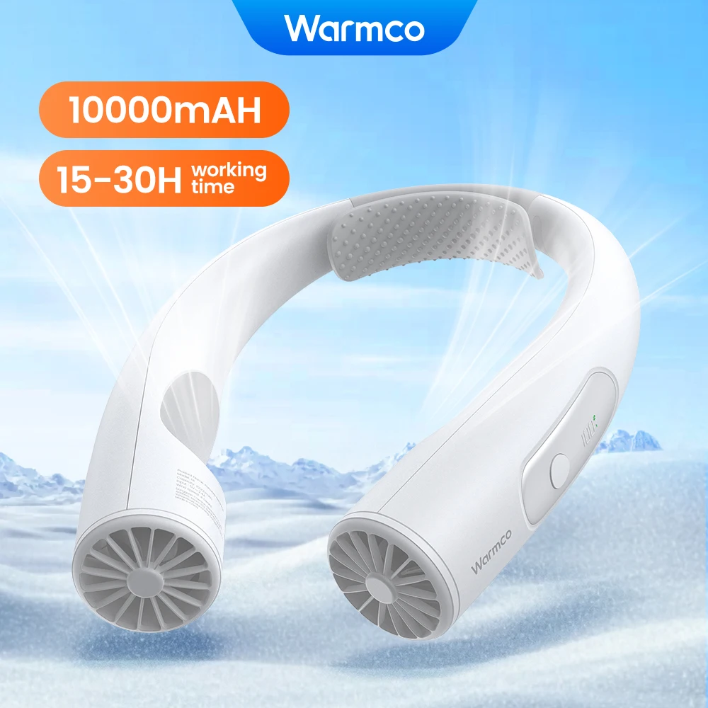 

Warmco 10000mAh Portable Neck Fan 4-Speed Rechargeable Personal Fan 360° Cooling 24H Runtime Wearable Fan for Gym Travel Gifts