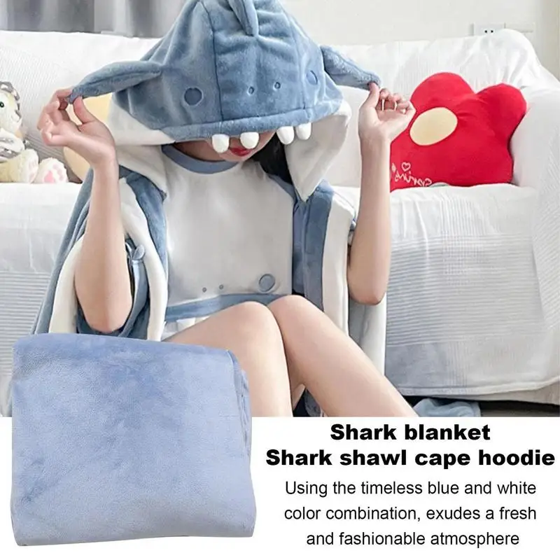 Wearable Shark Blanket Soft Flannel Hoodie For Home Sleeping Shark Wearable Fleece Throw Onesie Blanket