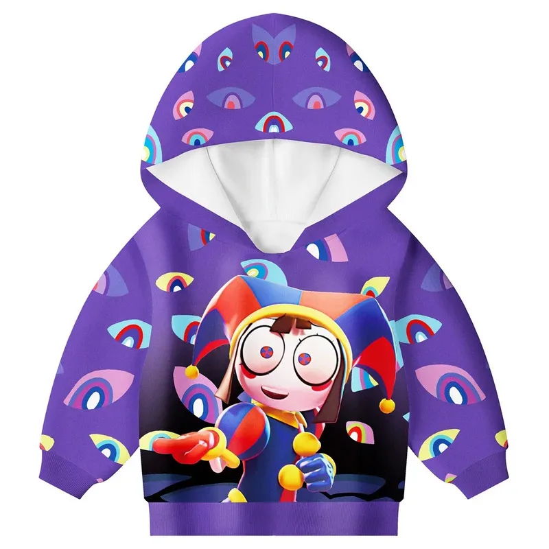 Zz04zz12Baby-sudaderas con capucha para niños, sudadera de circo Digital increíble para niños y niñas, disfraces de Cosplay de Pomni JAX, cremallera estampada para niños