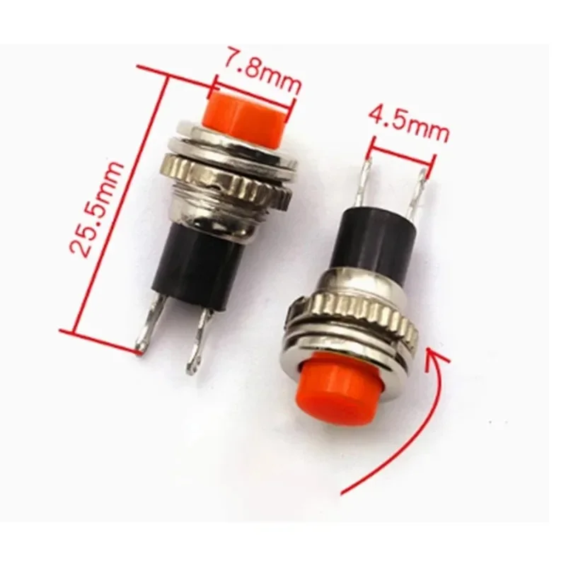 10 Stück DS-316 Gelber 10mm Runder Selbstrückstellender Netzschalter Ohne Verriegelung 2-Pin 0,5A 250V AC Momentaner Druckschalter – Detail 4