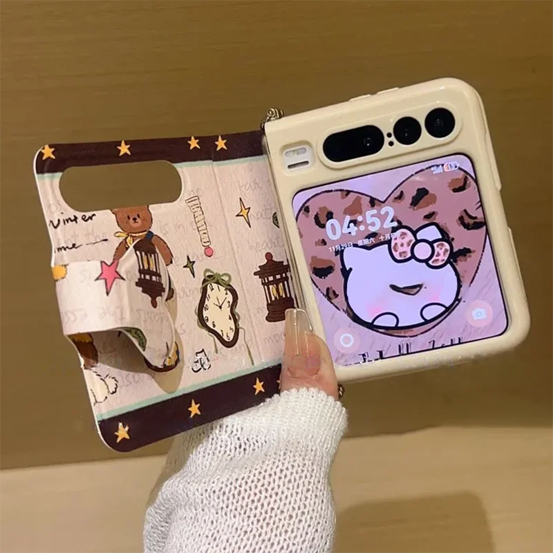 

Cute Bear Book Style Flip Case for Samsung Galaxy Z Flip 7 6 5 4 /Honor Magic v flip 2 / Mixflip case Cartoon Leather Cover