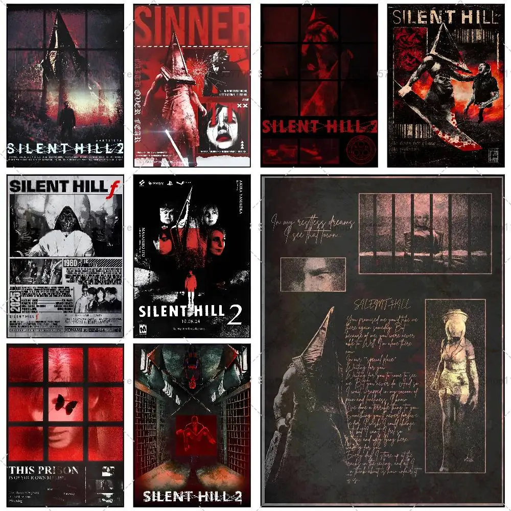 S-Silent H-Hill Game Movie Poster, selbstklebendes Wandbild, Kunst, wasserfester Aufkleber für Bar-Raumdekoration, hochwertiger Druck, Geschenk