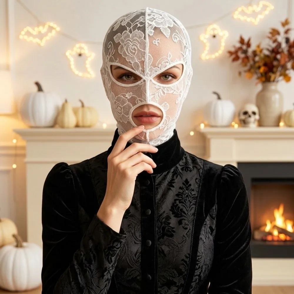 Vintage Halloween Head Cover Quick-dry Elegant Unisex Full Face Headgear Breathable Cosplay Gothic Lace Mask Costume Party