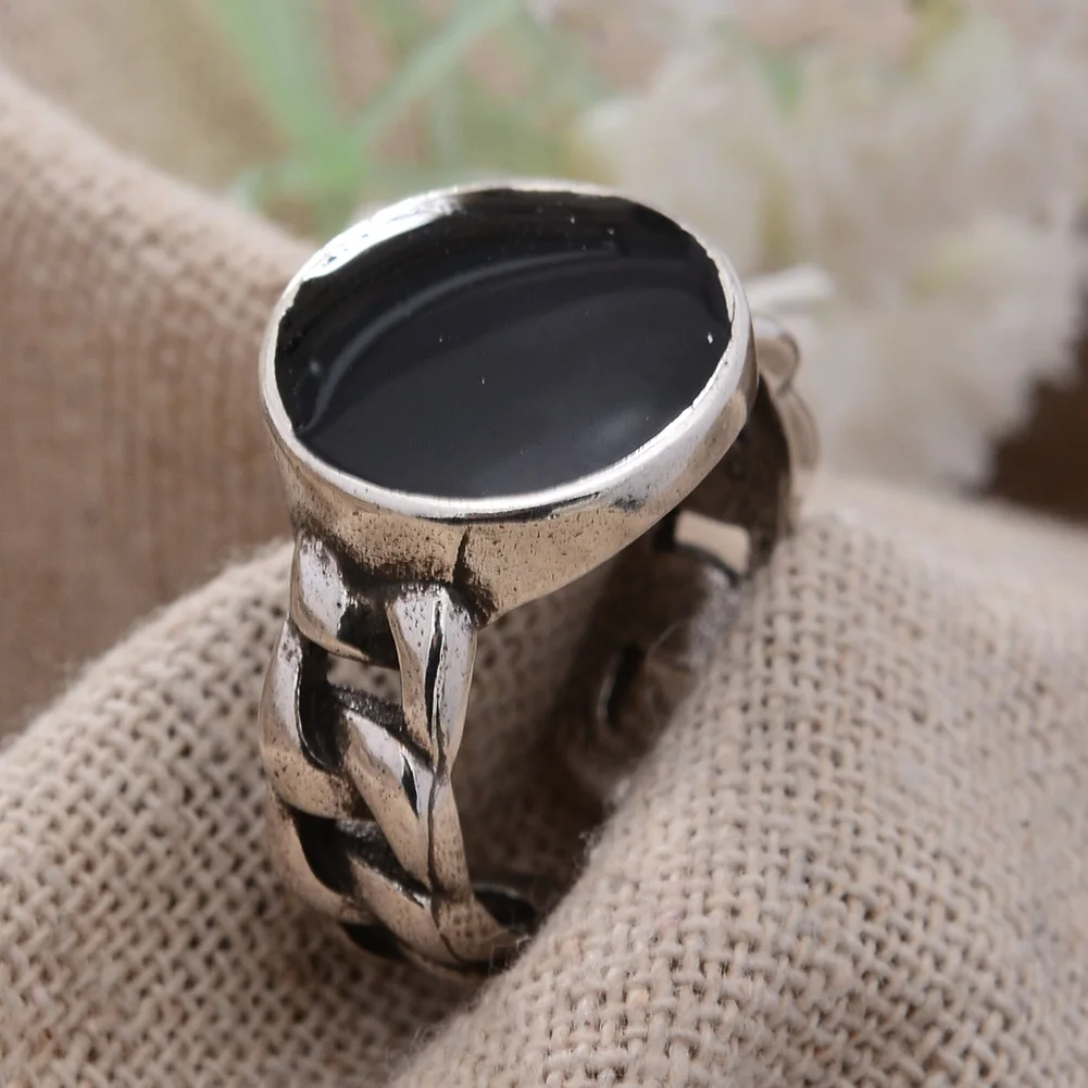 Best Sell Trendy 13mm Big Round Black Resin Thai Silver Man Finger Rings Jewelry No Fade Birthday Gifts Drop Shipping image 4