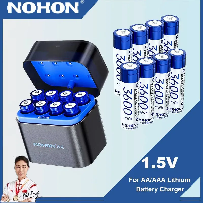 Batterie AAA ricaricabili NOHON + cavo di tipo C che carica la batteria originale Batteria AA agli ioni di litio da 3600 mWh ad alta capacità 1,5 V 1300 mWh