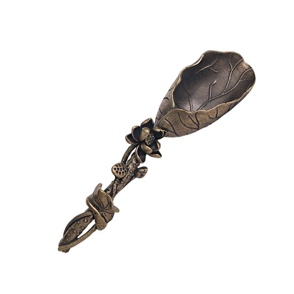 

Retro Brass Tea Scoop Lotus Shape Small Tea Shovel Chinese Style Teaware Collection Vintage Spoons Teaspoon Scoop