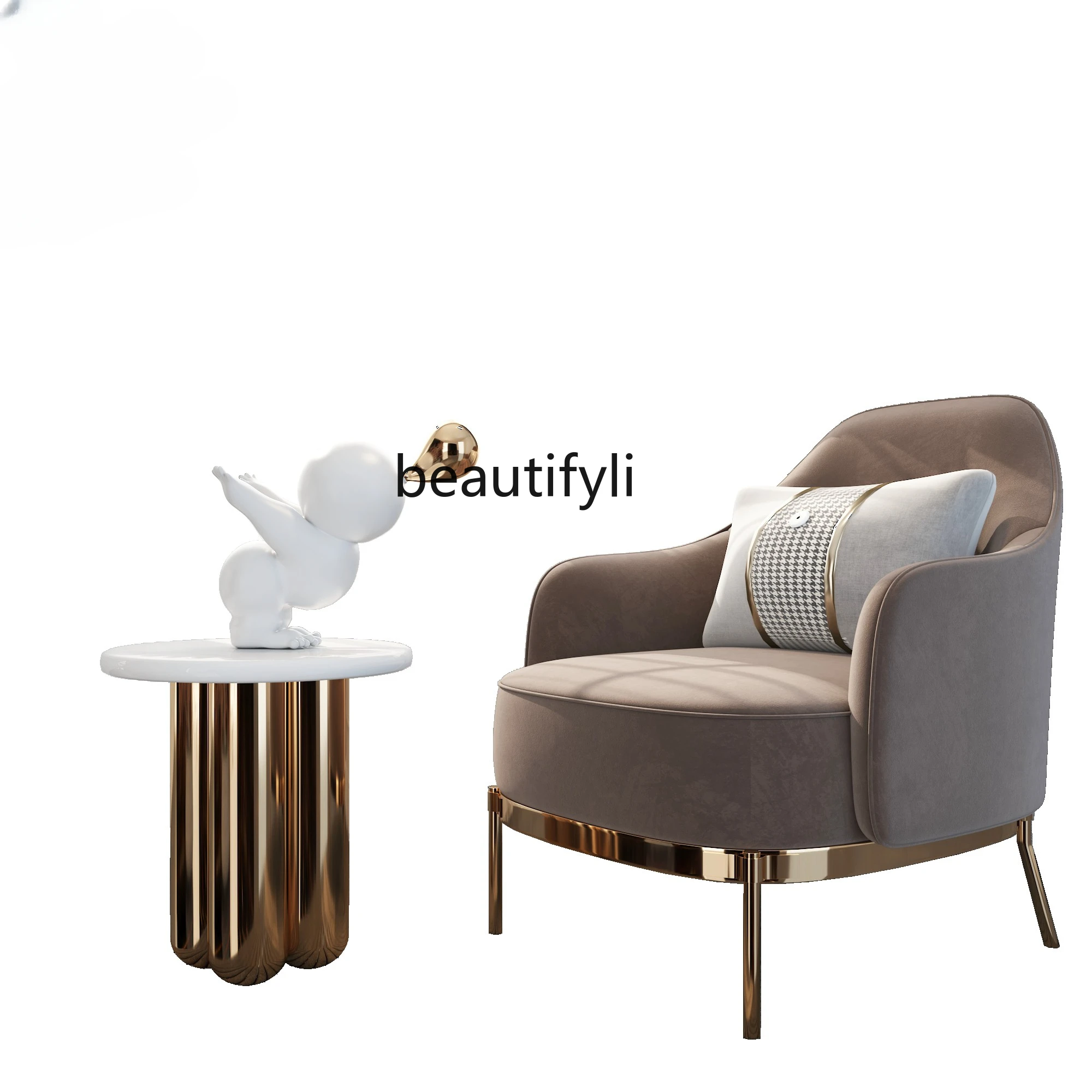 Light Luxury Modern Single Sofa Italian Living Room Balcony Armchair Hotel Rest Area Reception Fabric Conference Chair