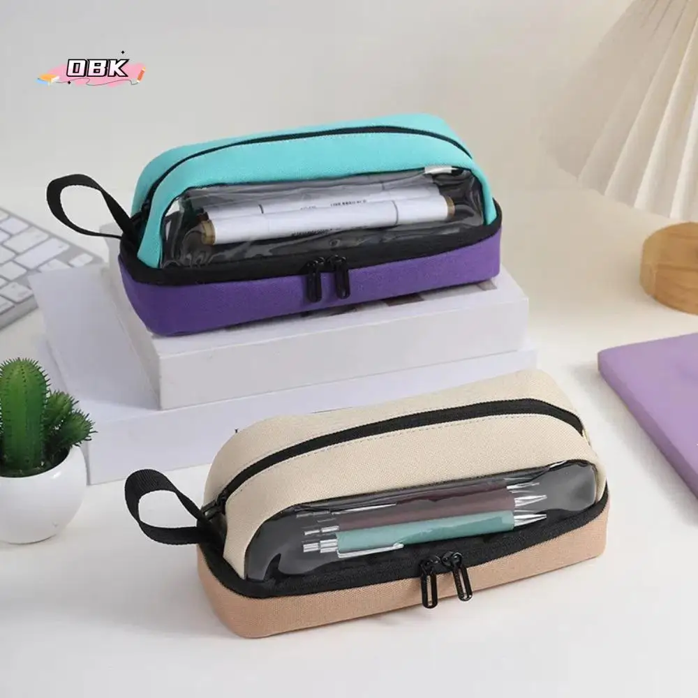 

Fashion Canvas Stationery Bag Large Capacity Multi Layer Pencil Case Students School Supplies Makeup Storage Bag Office Supplies