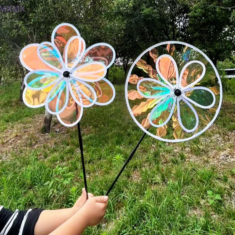 Colorful Lasers Dazzling Sunflower Windmill Large Double-layer Grandient Wind Spinner Kids Toys Outdoor Garden Lawn Yard Decor