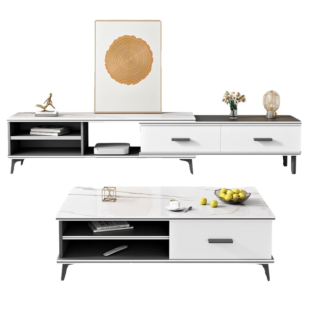 

Nordic, rock slab coffee table, TV cabinet combination, modern simplicity, Italian minimalism, light luxury, living room