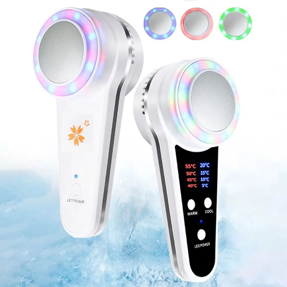 Rechargeable Photon Beauty Instrument Red Blue Green Light Skin Lifting Hot Cold Hammer Shrink Pores Portable