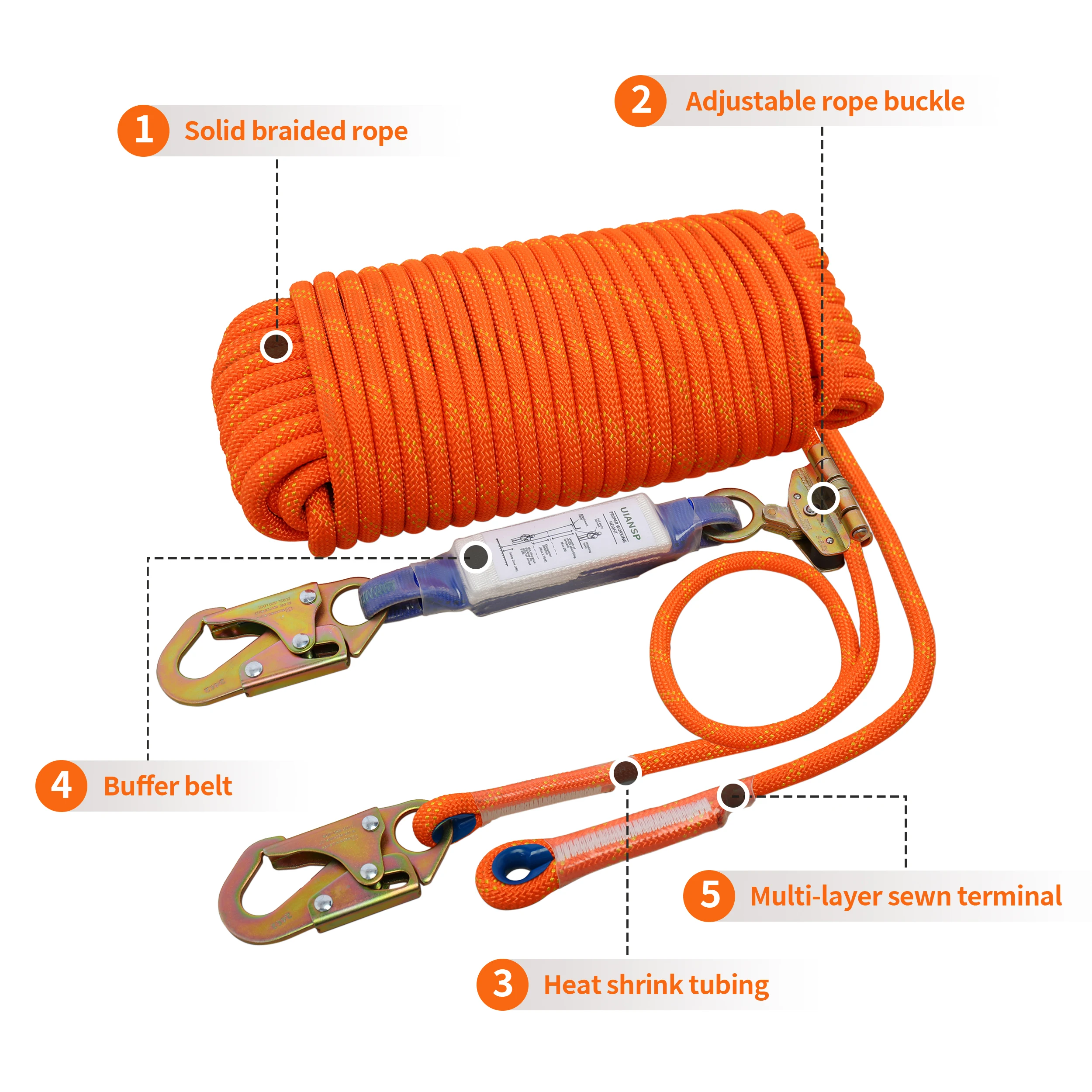 Anti fall safety rope 25ft heavy-dutyvertical roof hook shock absorber anti fall ropeset (25ft)