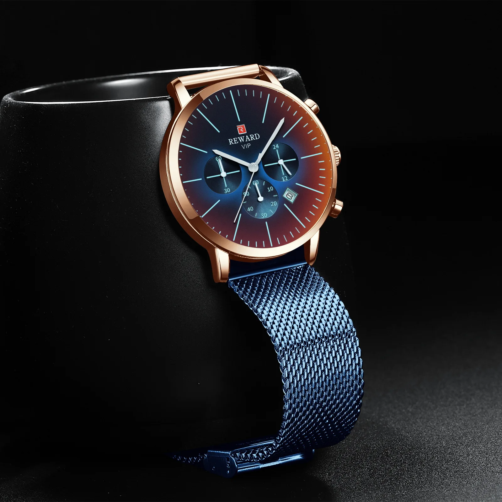 

Мужские часы, многофункциональные спортивные кварцевые часы h, сетка из нержавеющей стали с мужским W atch, меняющее цвет стекло 2025