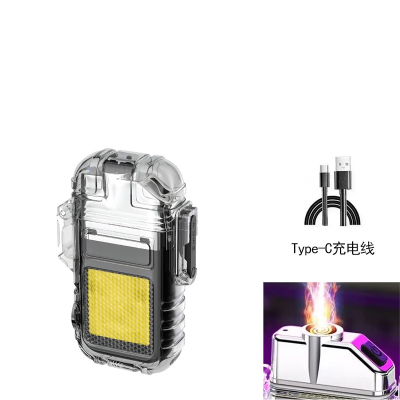 New Rechargeable Arc Lighter Lighting Light Outdoor Multi functional Lighter Flashlight Mini Keychain Light