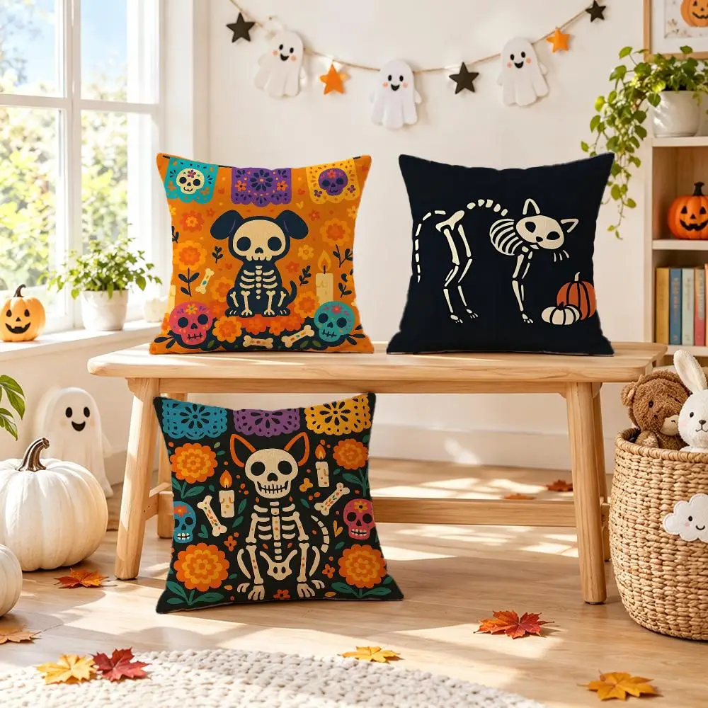 Sugar Skull Pets Cushion Cover Pillow Short Plush Pillow Comfortable and Fresh Style for Living Room Bedroom Gift