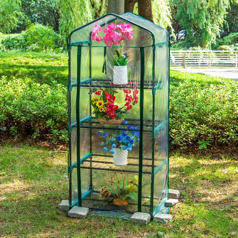 69x49x160CM 4-Tier Garden Green House Waterproof Zipper Warm Plants Flowers Insulation (With Iron Stand)