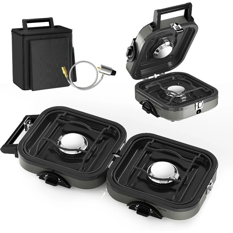 

2-Burner Camping Stove Foldable, Portable Propane Camp Stove with 16000 BTU Adjustable Burners and Piezo Ignition