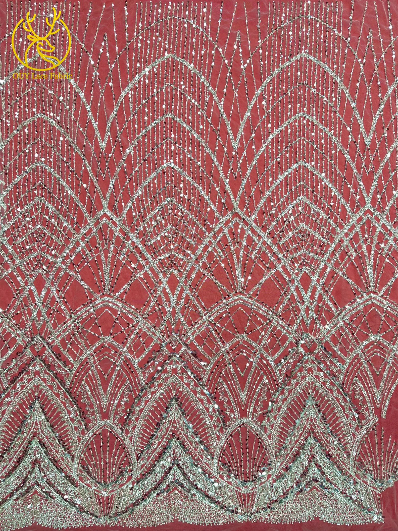 Roter afrikanischer Perlen-Spitzenstoff 2026, hochwertiger französischer nigerianischer Pailletten-Spitzenstoff für Damen, Hochzeit, Party, Kleid, Nähen – Detail 15