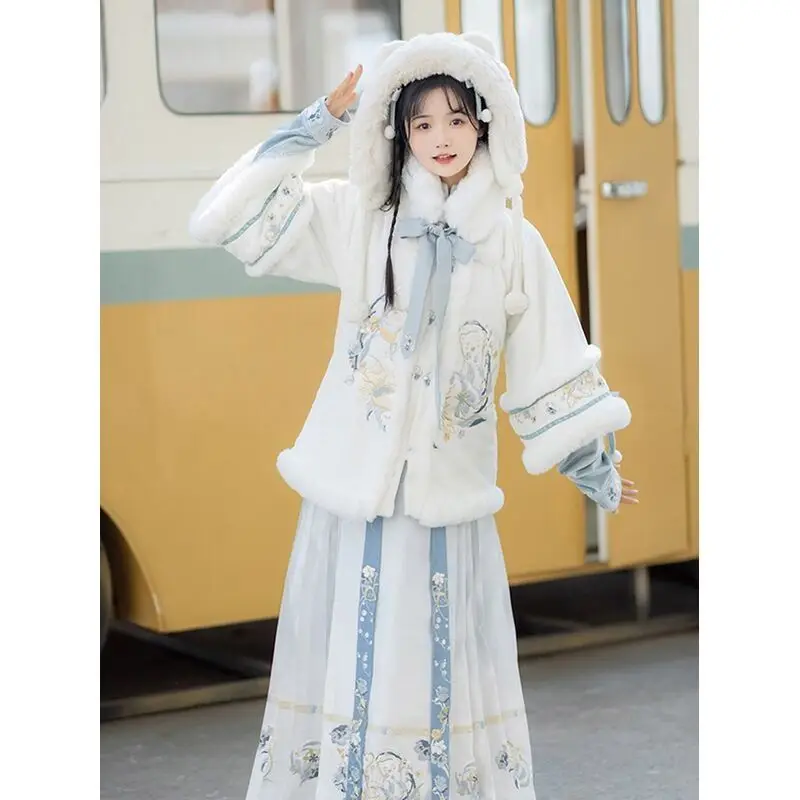 Áo Choàng Hanfu Nữ Dài Phong Cách Nhung Và Dày Ấm Áo Khoác Phong Cách Trung Hoa Có Mũ Trùm Đầu Mũi Cổ Đại Đô Thu đầm Mùa Đông