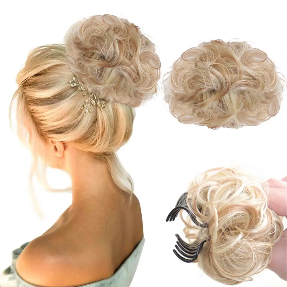 Haarknot Pruik Clip Scrunchie Natuurlijke Pluizige Haarverlenging Kapsel Spotloze Gehaktbal Haarmaker Hoge Temperatuur Draad Krullend Ha