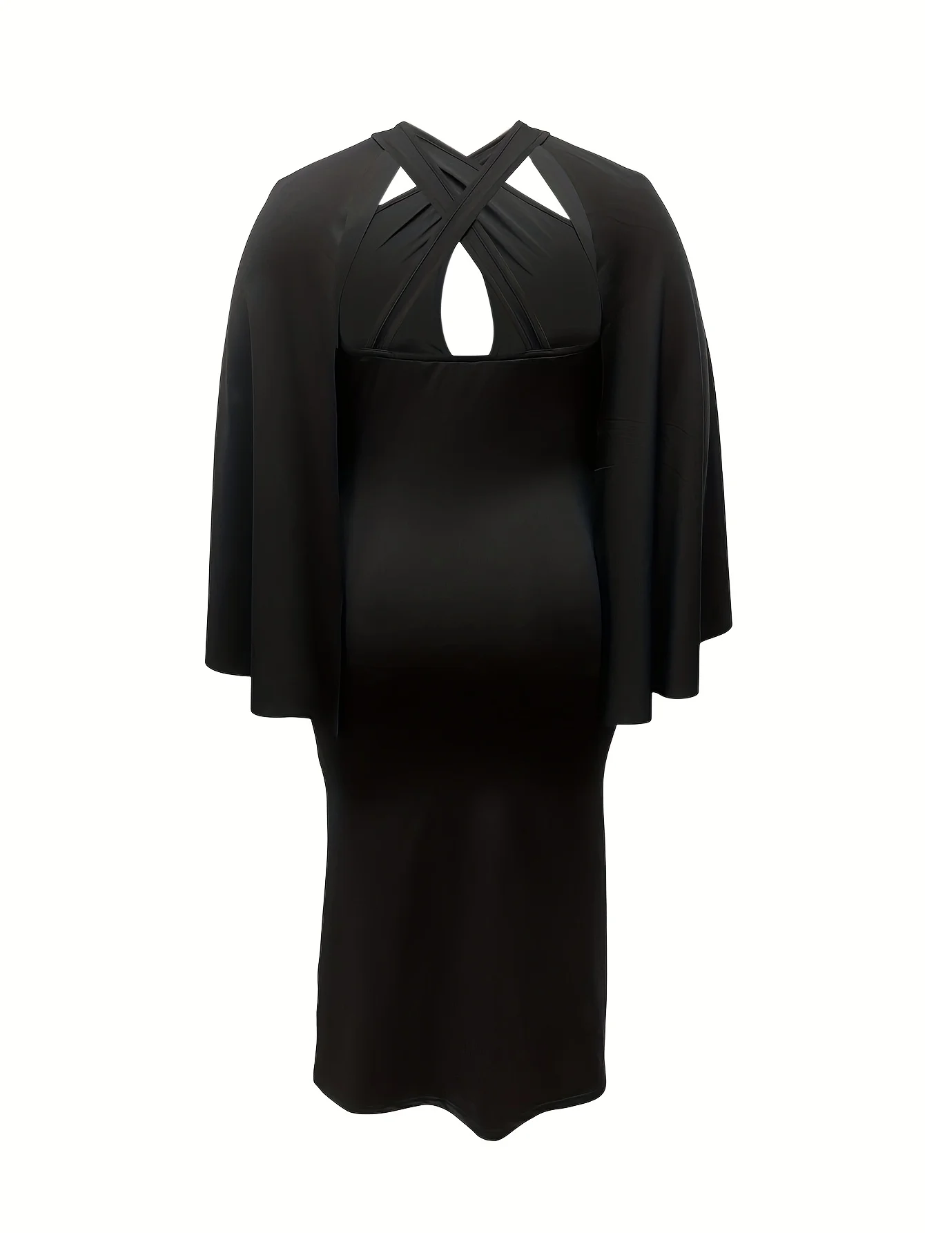 فستان سهرة رسمي نسائي بظهر متقاطع وأكمام كيب طويلة مع فتحة جانبية