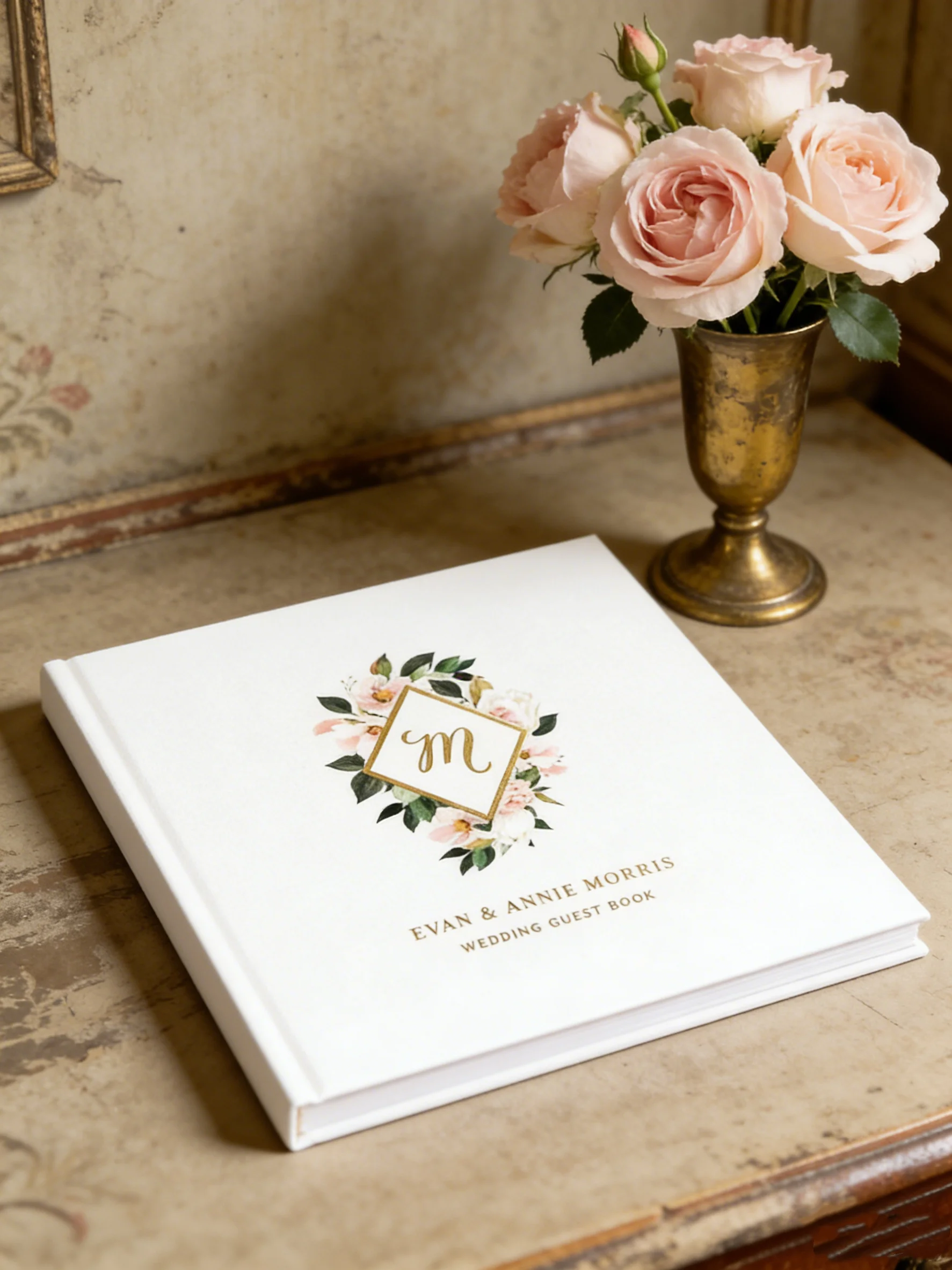 

Книга для гостей на свадьбу с монограммой из настоящей фольги, элегантный фотоальбом для свадебной церемонии и торжества