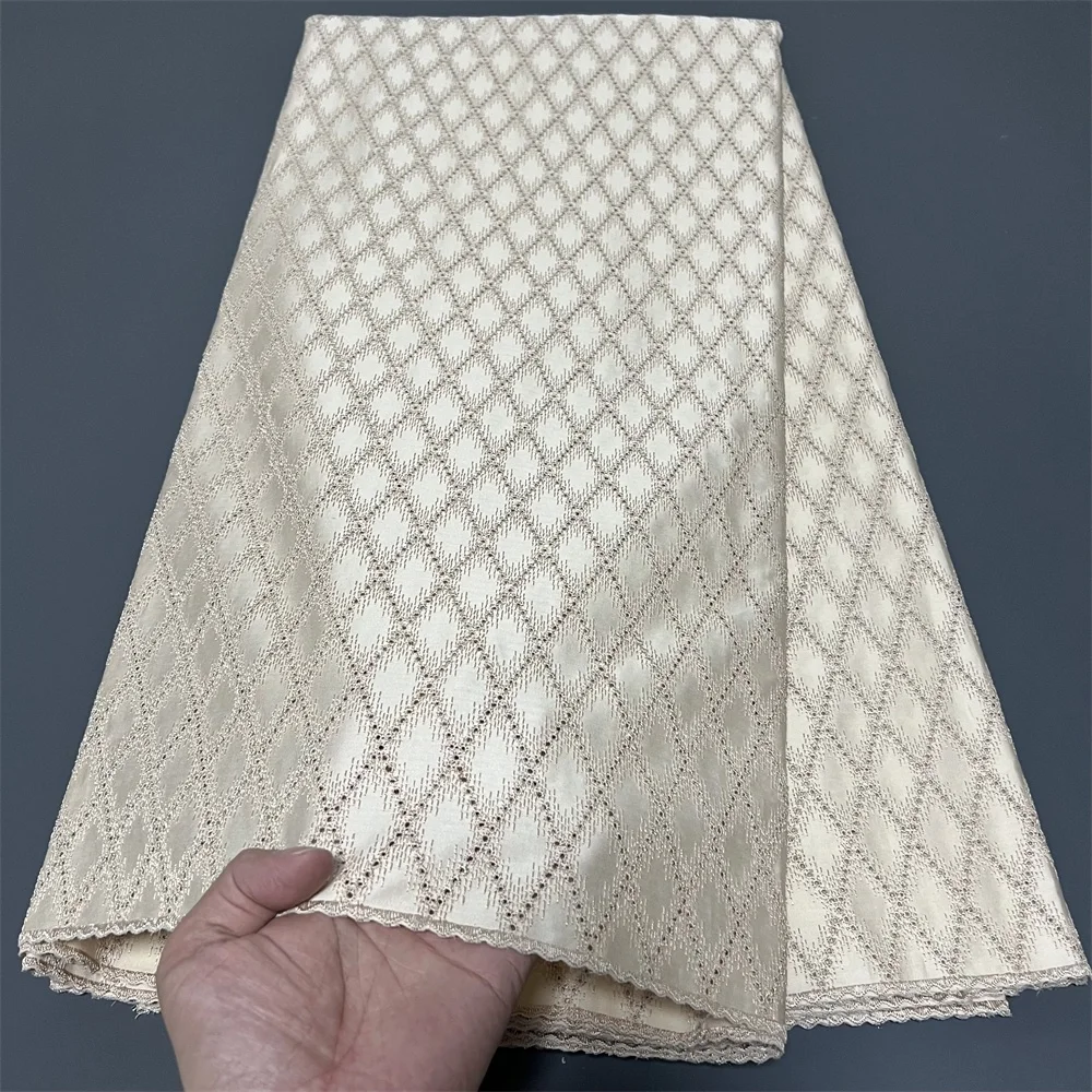 

2025 African Nigerian Tulle Lace Fabric for Dress Sewing High Quality Damask Cotton Pure Embroidery Wedding Party 5Yard hz1387