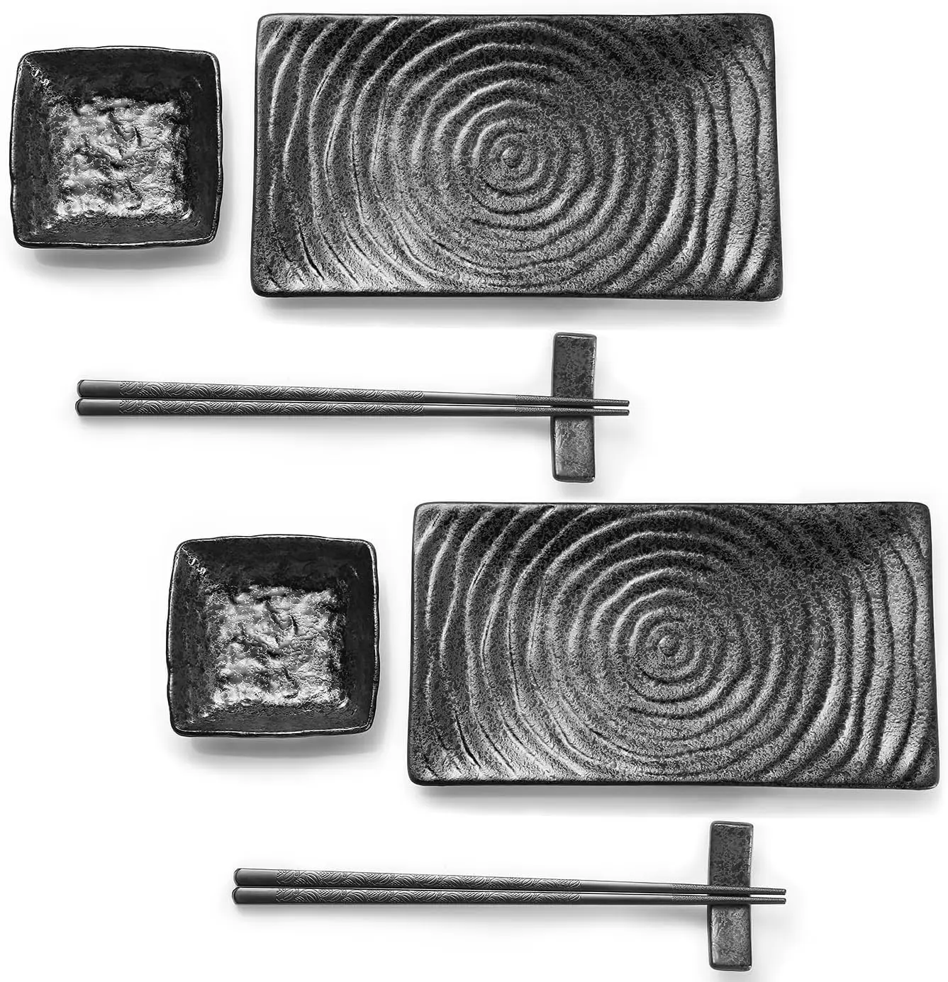 

8-Piece Japanese Sushi Serving Set - Ceramic Sushi Plates, Soy Sauce Dishes, Chopsticks with Holders, Elegant Dinnerware for Sas