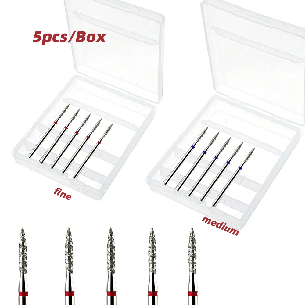5-teiliges Diamant-Nagelbohrer-Set in Flammenform, Pro-Maniküre-Bohrer für die Nagelzubereitung, 3/32 Schaft efile Bit