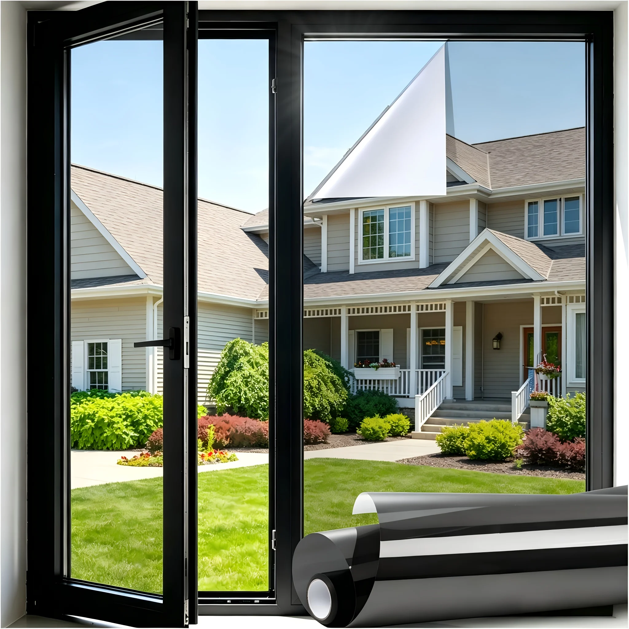 One Way Mirror Privacy Window Film Silver Sun Block Heat Control Static Cling Removable UV Protection for Home Glass Door
