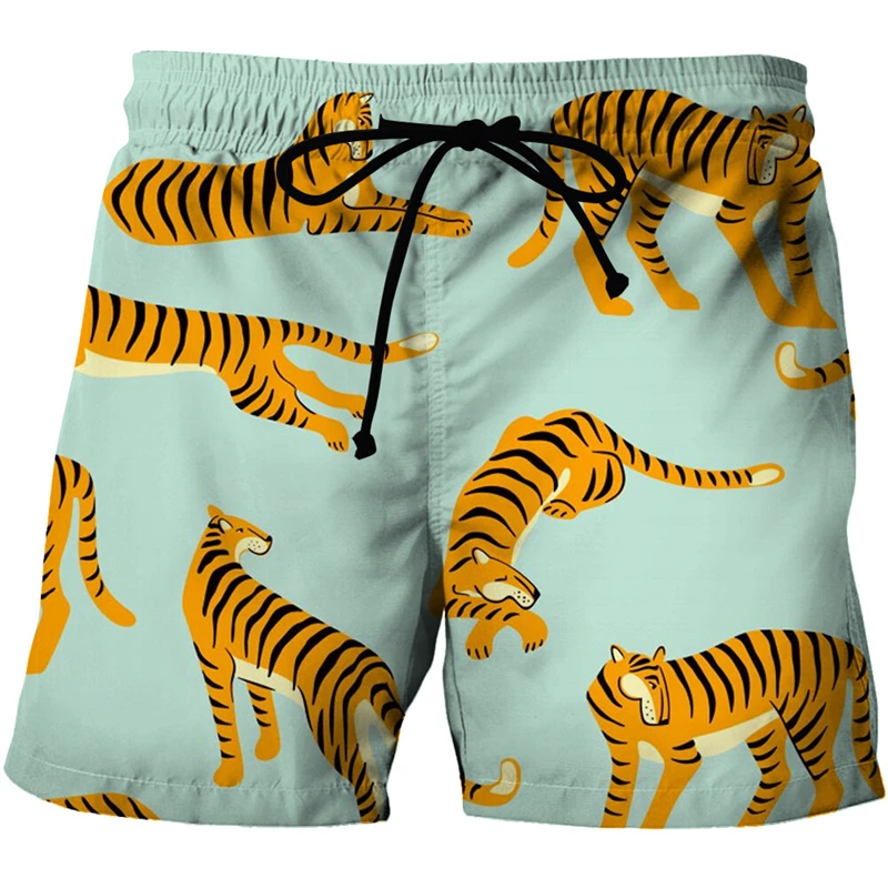 Short de plage imprimé tigre 3D pour hommes et femmes, pantalons courts de planche de surf d'été, short hawaïen, maillot de bain, troncs de gymnastique, 4XL