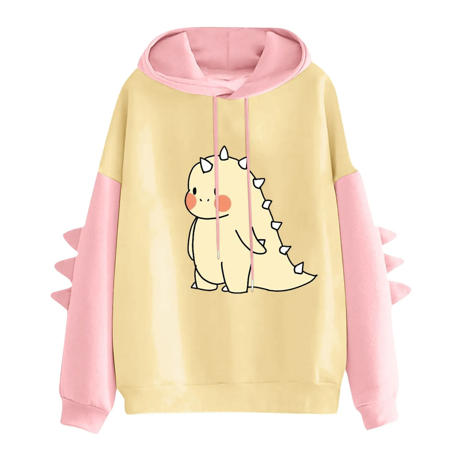 Ladies Cute Little Dinosaur Print Hoodie Cute Sweet Sister Casual Hoodie Winter Long Sleeve Warm Comfortable Hoodie Jumper