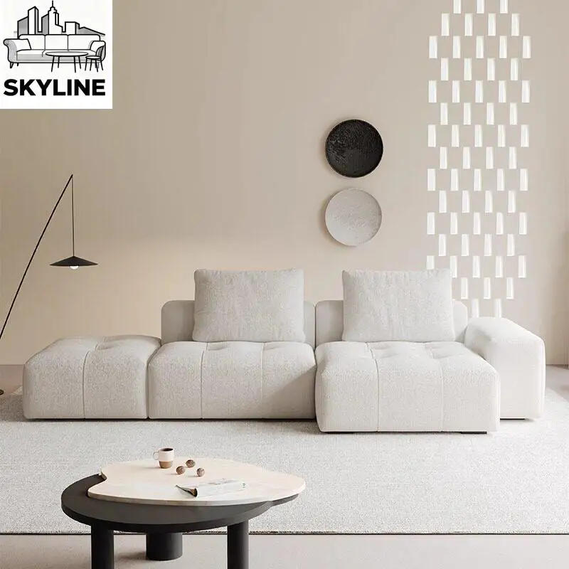 Vintage Minimal Chenille Pixel Textured Tofu Cube Corner Sectional Sofa Stylish Decor Lounge for Home Garment Shop
