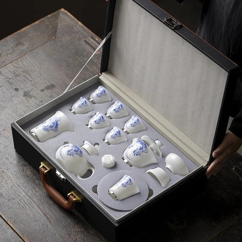 Ice seed vegetarian tea set Dehua suet jade white porcelain cover bowl set Koi Xianrui