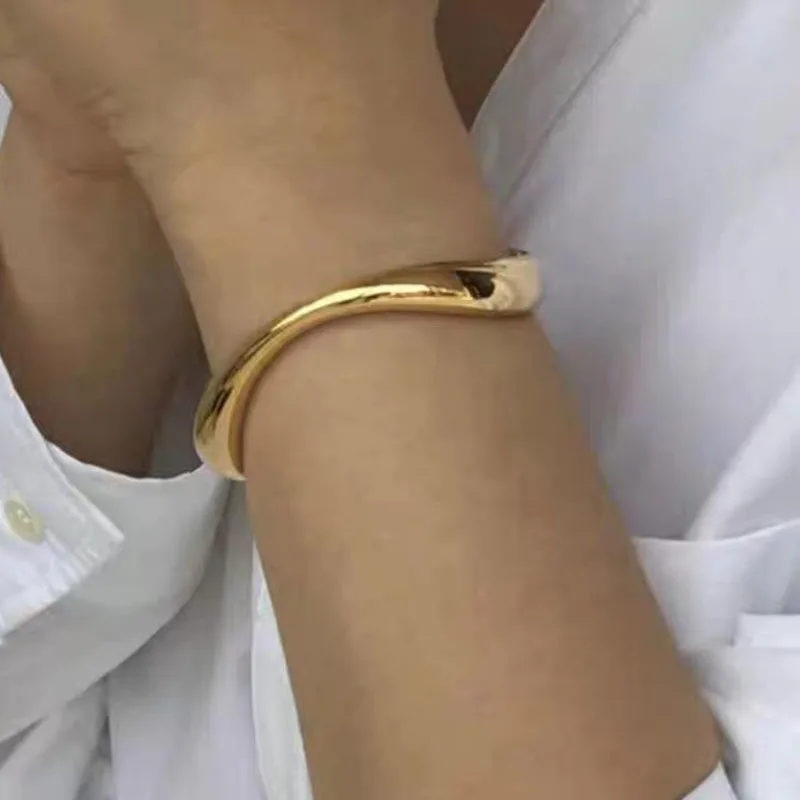 Irregular wave open cuff bangles stainless steel bangles for women minimalist simple jewelry tarnish free jewelry waterproof