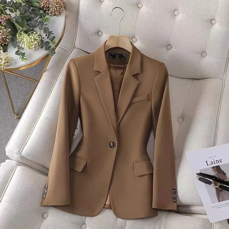 New Spring Autumn Women Blazer Blue Black Pink Coffee Ladies Business Work Wear Long Sleeve Single Button Solid Formal Jacke 4XL