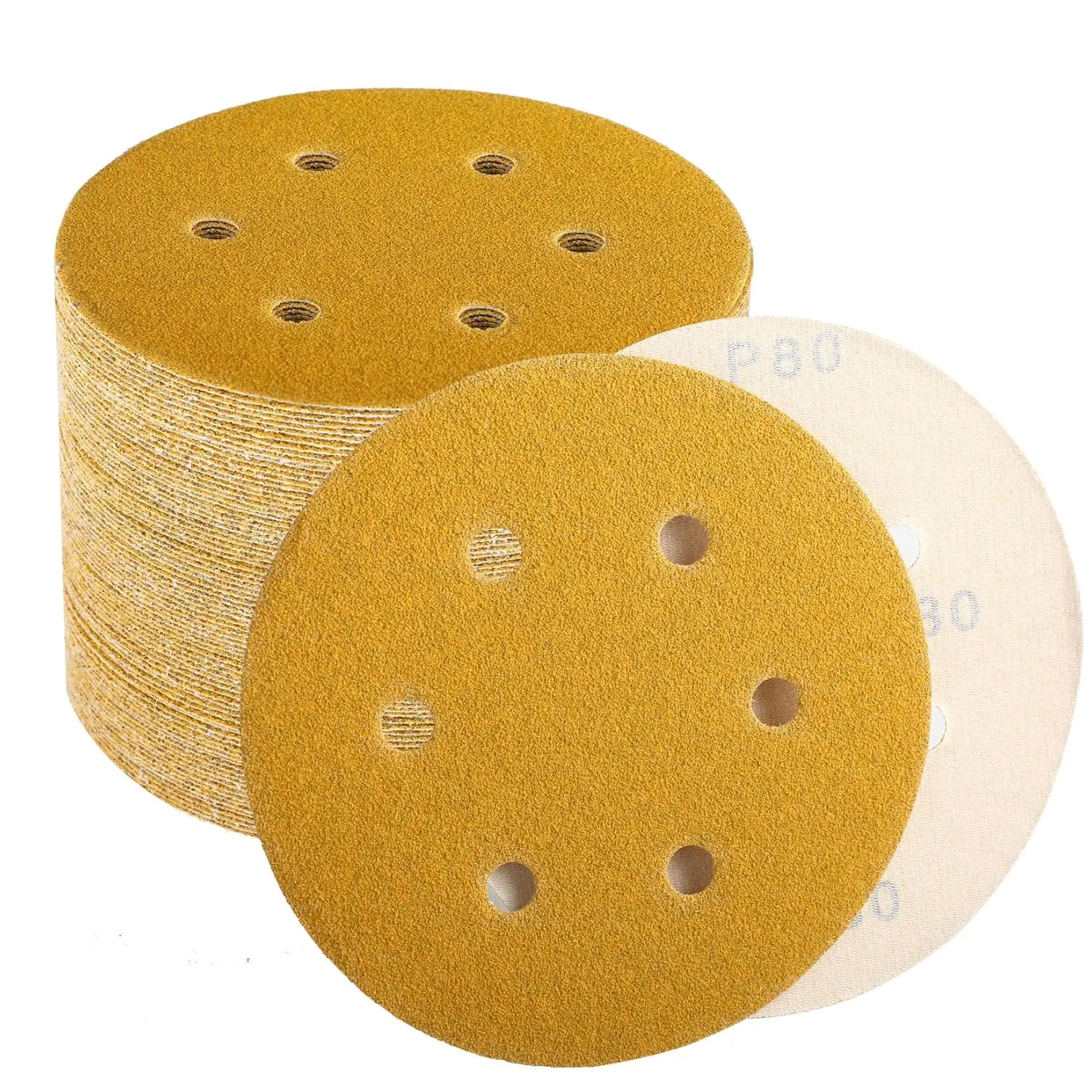 

6 Inch Sanding Discs Hook and Loop, 80-400 Grit Sandpaper for Orbital Sander, Automotive Woodworking, 100 Pack