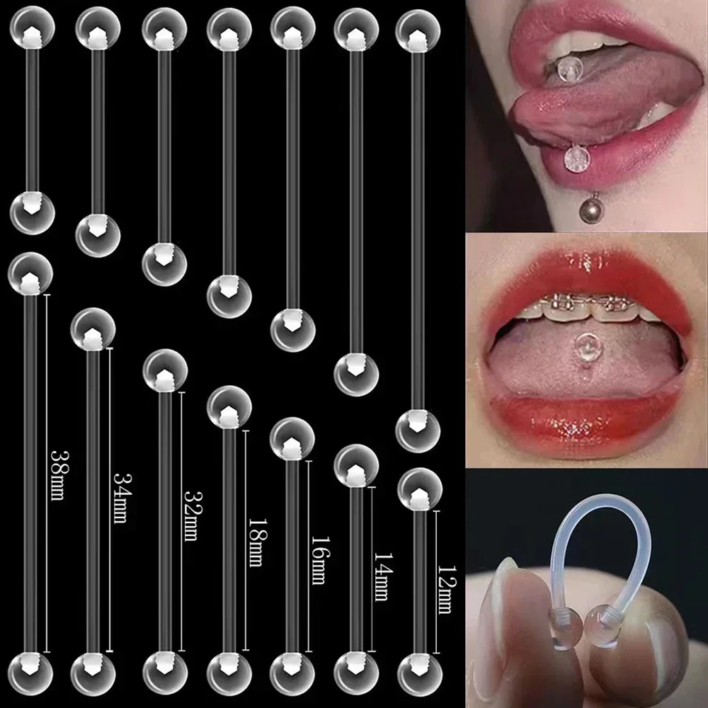 5/10/20PCS Multi Bar Length Acrylic Barbell Tongue Ring 14G 1.6mm Nipple Ear Industrial Piercing Jewelry