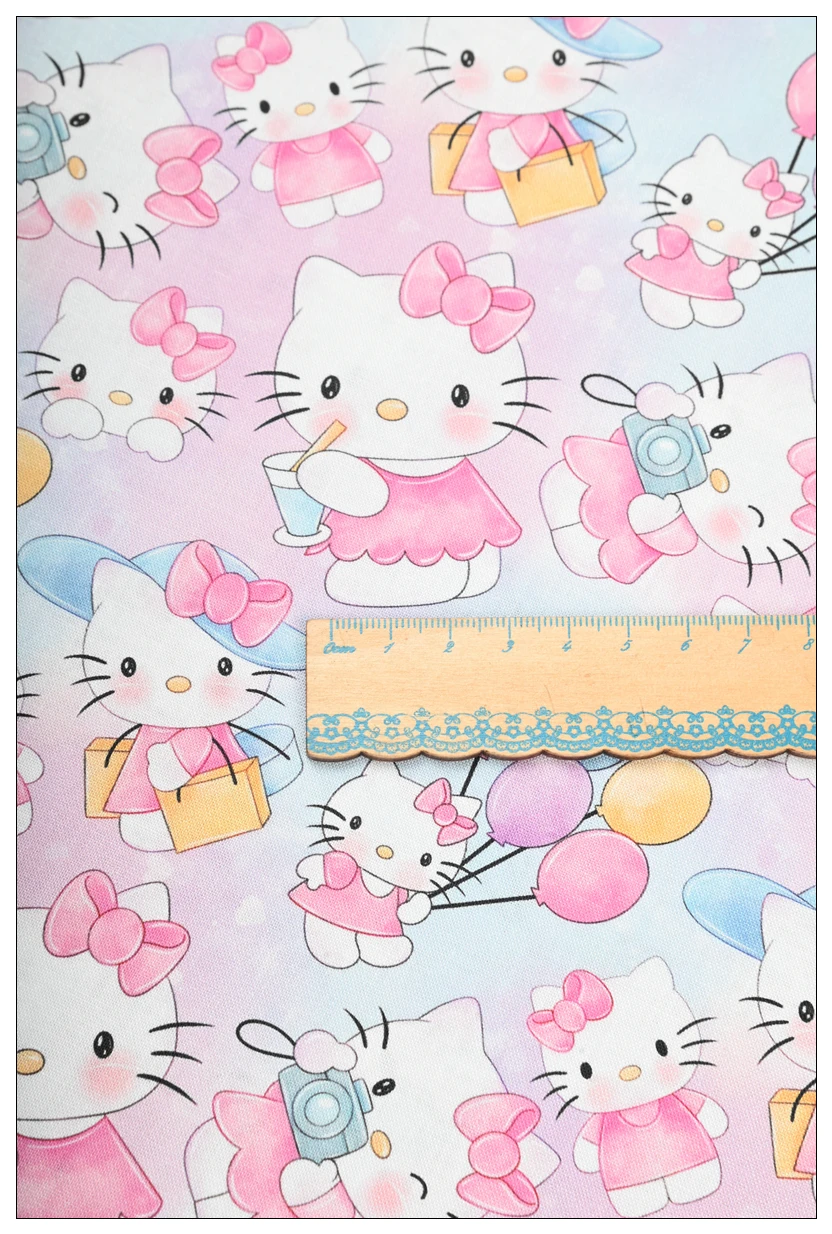 Japanese balloon Hello Kitty 100% Cotton Fabric for Girl Clothes Slipcover Hometextile Cushion Cover Needlework DIY