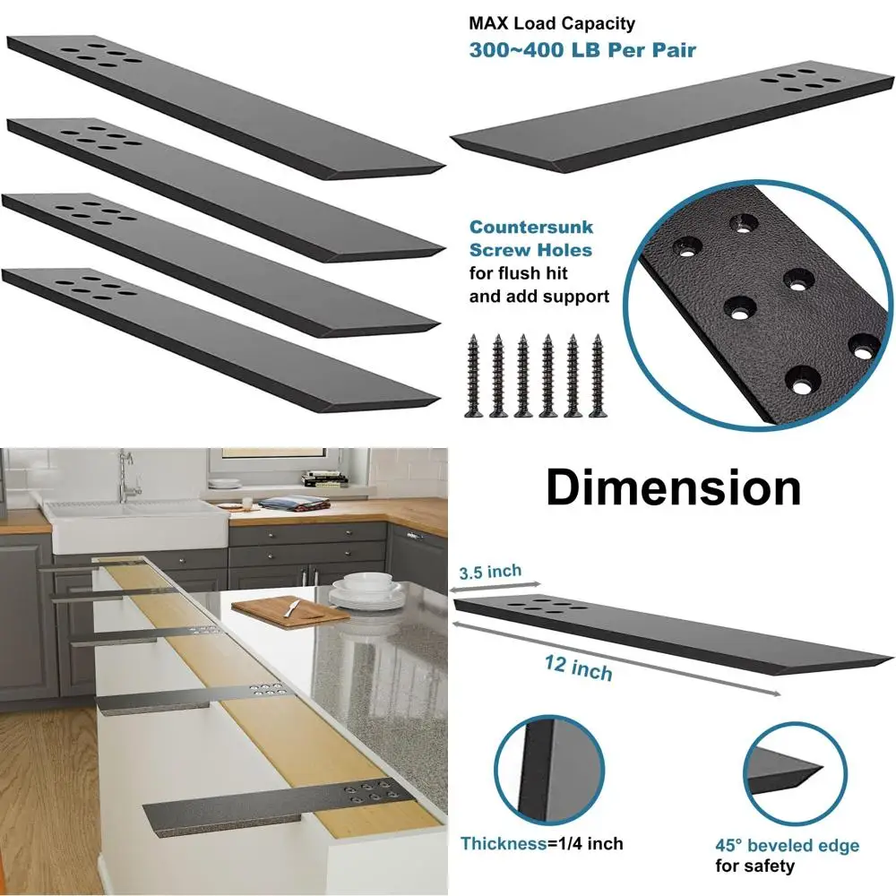 

Сверхмощные металлические опорные кронштейны для столешницы, 4 шт., черные, длина 14, ширина 3,5, скрытое настенное крепление, плавающие полки, металлические полицы